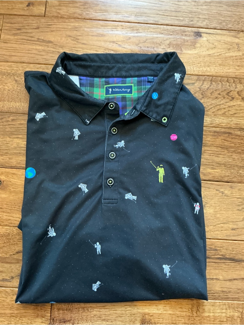 William Murray Black Golf Polo, Outer Space Astronaut Planets, XL